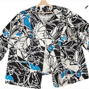 Maggie Barnes Open Front Jacket Blazer Lightweight Blue White Black 3X